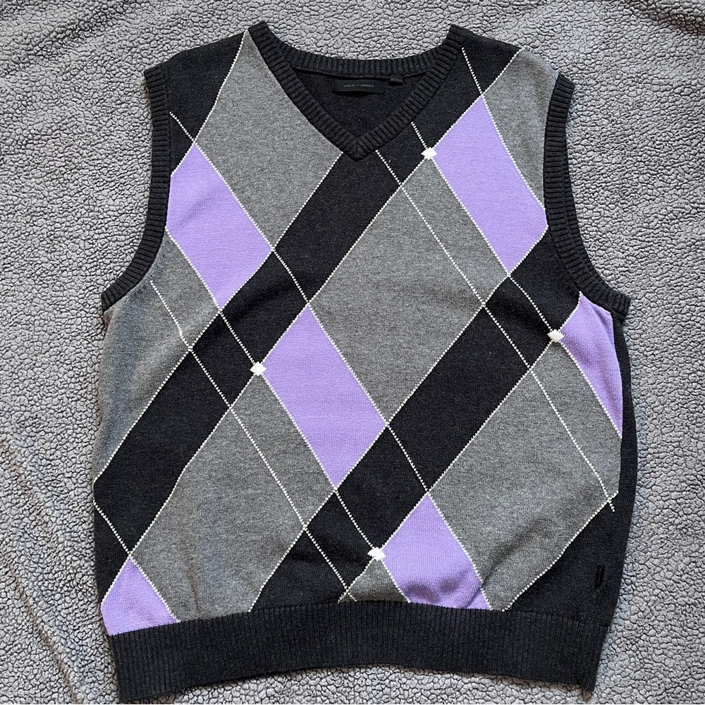 Argyle Sweater Vest - Black, Gray, and Purple